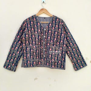 Reversible Cotton Patchwork Quilted Jacket - Long Kimono Style, Indian Organic