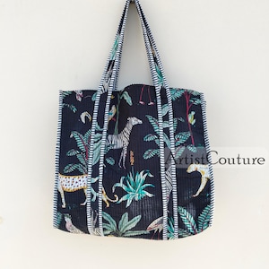 Sacs fourre-tout indiens matelassés faits à la main en coton imprimé bloc grand sac à provisions pour femme, sacs fourre-tout ethniques faits main en coton à fleurs