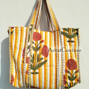Floral Printed Cotton Tote Bag Eco Friendly Sustainable Sturdy Grocery Shopping Tote Bag Handmade Boho Bag Quilted Tote Bag Market Bag