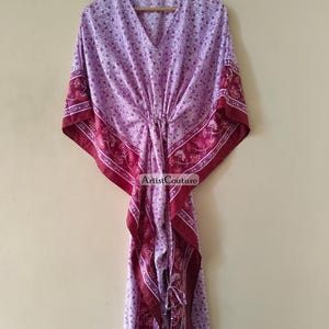 Vintage Gorgeous Silk Sari Long Kaftan Luxury Loungewear House Robe Kaftan Beachwear Long Maxi, Maternity Dress, Nightwear silk Robe