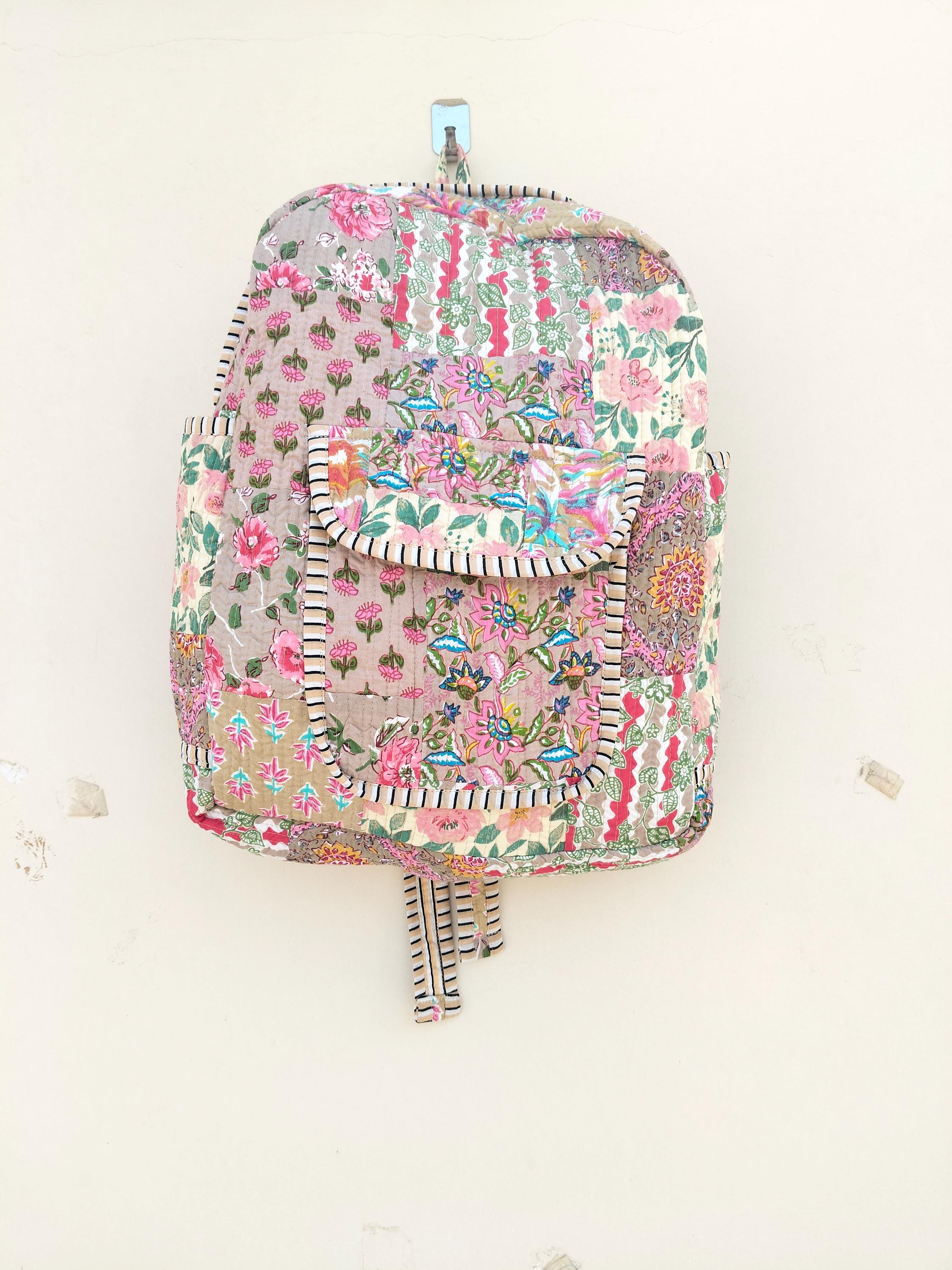 Handmade backpack - made out of a vintage floral quilt. Inside is green color Stay Wild- Pembina Backpack - main image 2