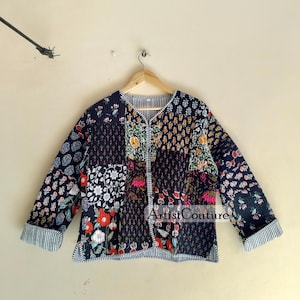 Handmade Cotton Patchwork Kantha Quilted Jacket: Reversible Boho Coat