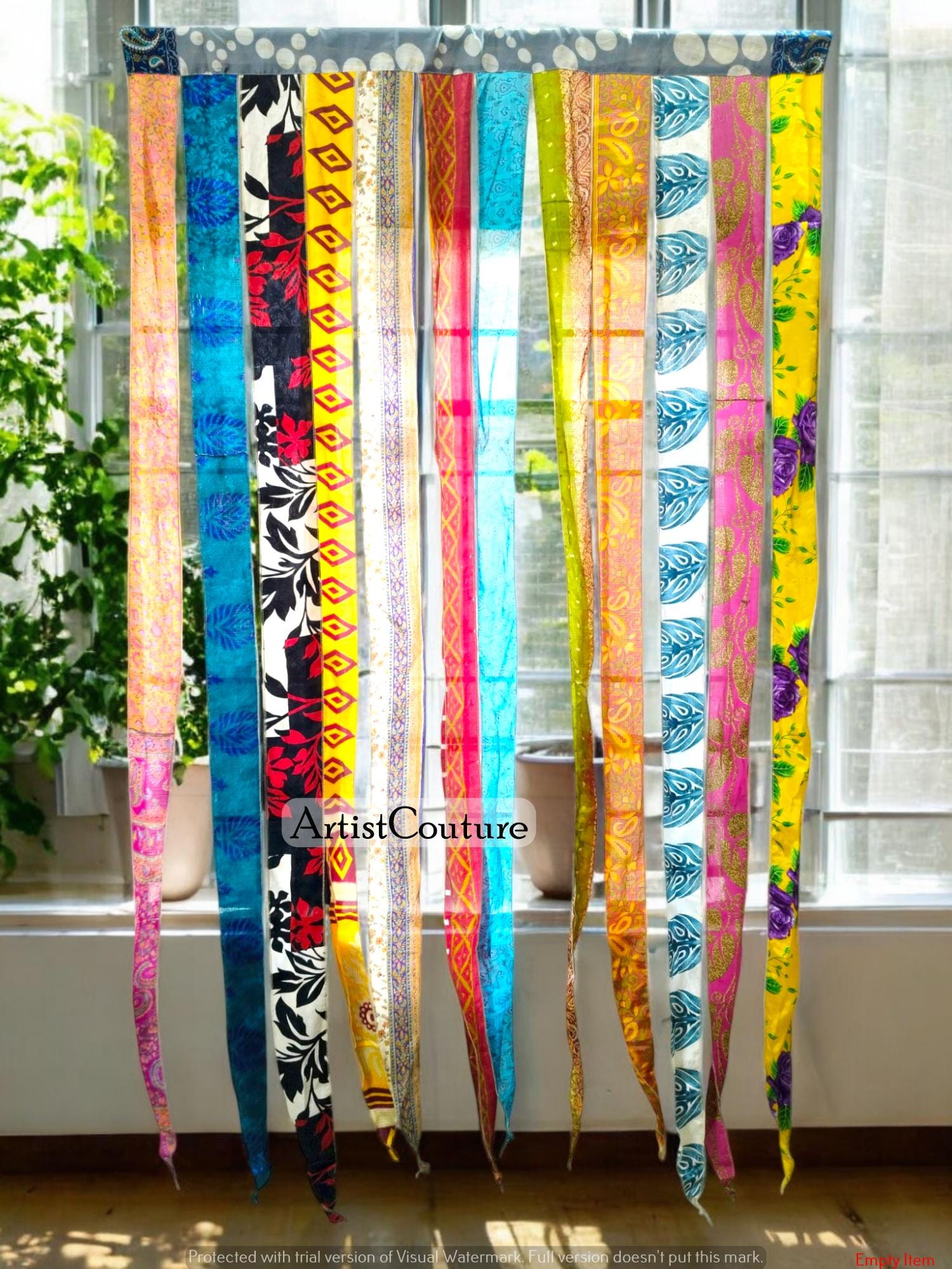 Handmade Silk Sari Curtain, Boho Room Divider, Multicolor Window Panel ...