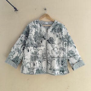 Jungle Print Boho Winter Quilted Jacket Women Reversible Patchwork Cotton Blend Indian Handmade Vintage Coat