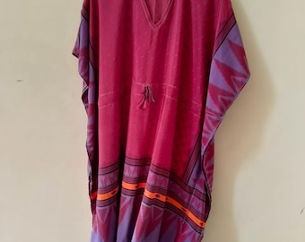 Handmade Silk Blend Sari Kaftan, Lightweight Beach Cover Up