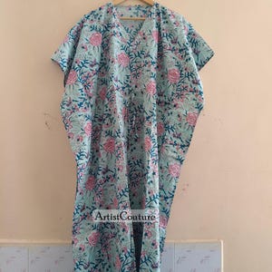 Handmade Floral Cotton Kaftan: Indian Block Print Maxi Dress