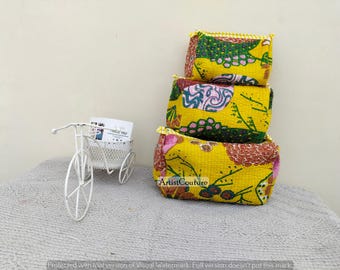 Handmade Quilted Toiletry Bag Set: Block Print Travel Organizer