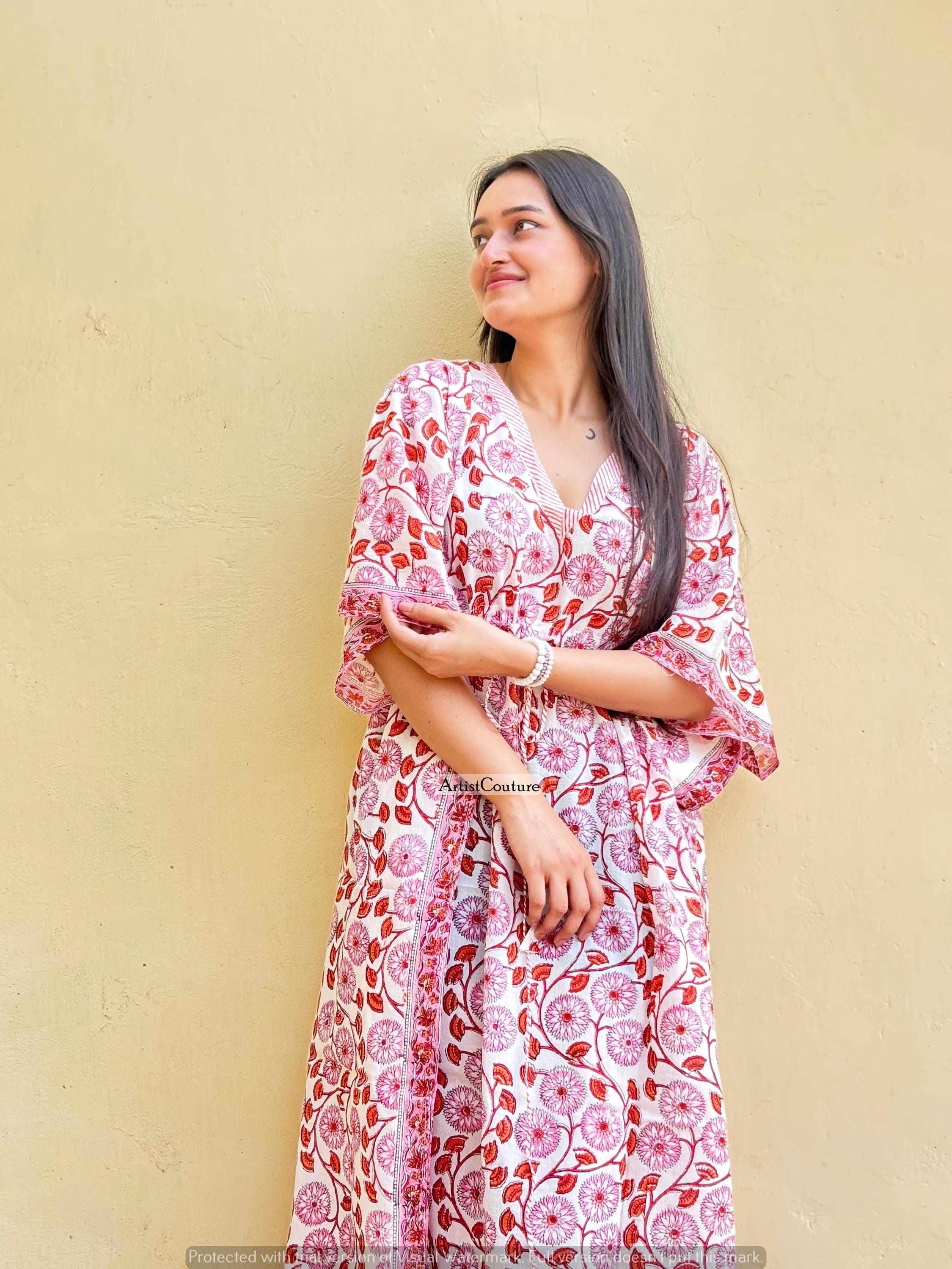 Cotton Kaftan Indian Floral Kaftan Long Caftan Dress For to be Moms Beach Cover up Sleepwear Indian Kaftan Maxi Dress Bikini Cover Up
