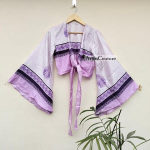 Indiase handgemaakte top, top met stropdas voor, top met klokmouwen, top met stropdas voor, vrouwen crop top, festival crop top, top strandkleding, boho bell mouwen