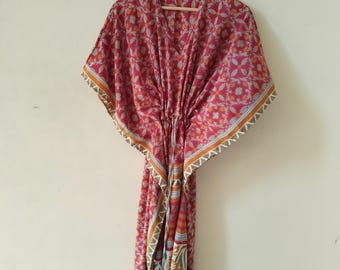 Handmade Silk Blend Kaftan, Lightweight Beach Cover Up, Maternity Gown
