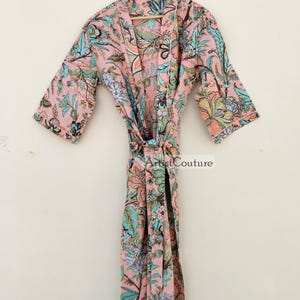 Cotton Kimono Robe Dressing Gown, Indian Print Bridesmaid Robe, Summer Nightwear, One plus Size women robes dress boho bathrobe lightweight