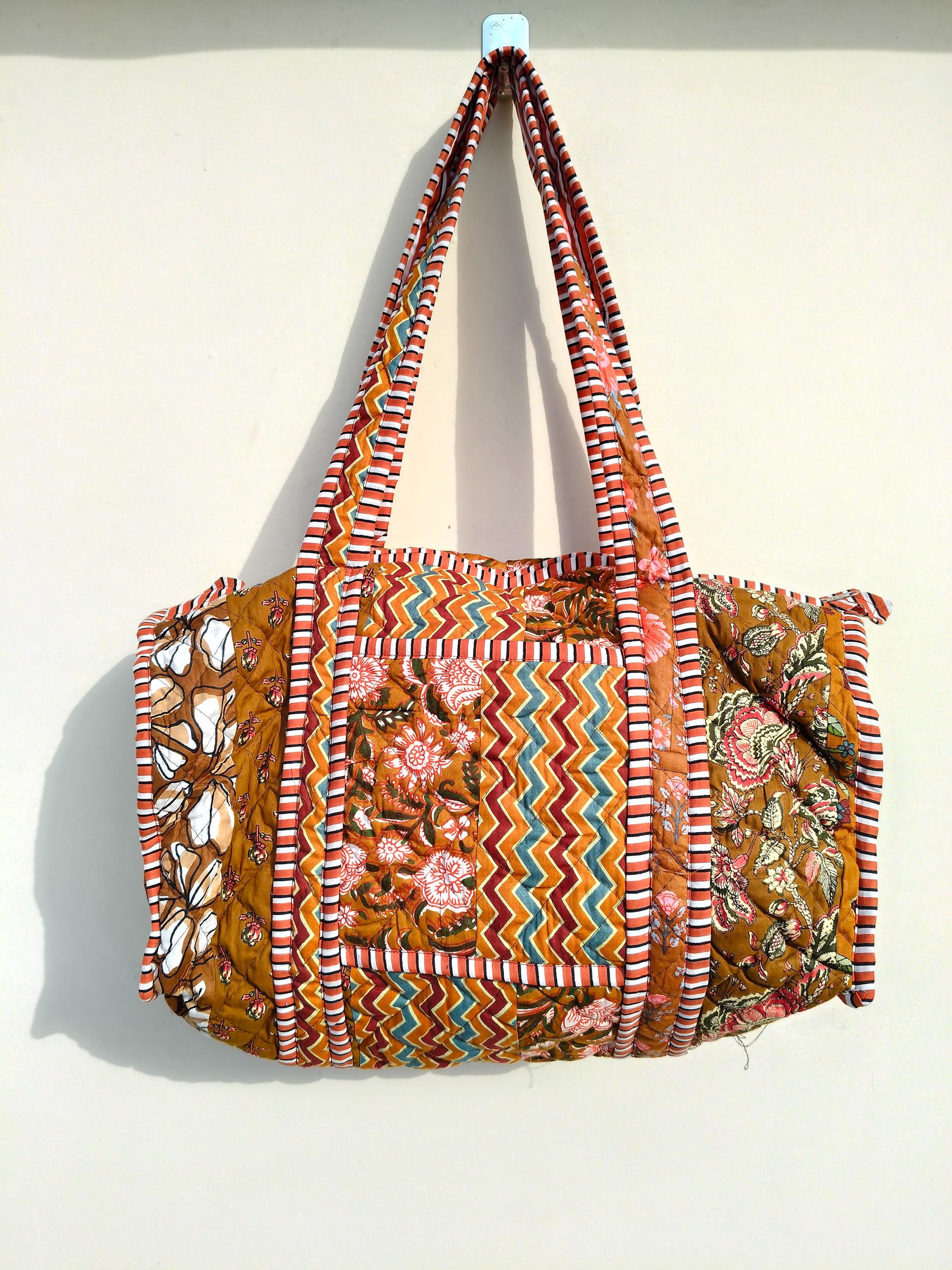 Handmade Cotton Patchwork Duffle Bag: Quilted Travel Gym Bag