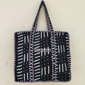 Hand-Printed Quilted Cotton Tote Bag: Reversible Ethnic Style