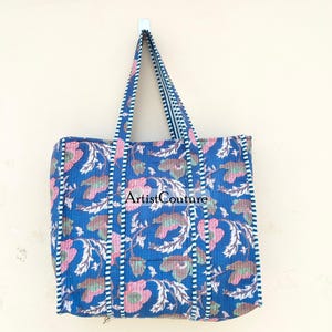 Floral Print Cotton Tote Bag Eco Friendly Sustainable Sturdy Grocery Shopping Tote Bag Handmade Boho Bag Quilted Tote Bag Market Bag