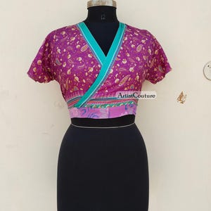 Handmade Crop Top, Vintage Top, Indian Crop Top, Silk Sari Top, Silk Top, Full Sleeves Top, Boho Short Sleeves Top, Hippie Crop Top