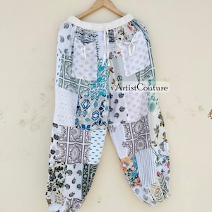 Patchwork Harem Pants with Pockets, Boho Hippie Cotton Pants, Women’s and men&#39;s Summer Lightweight Pants, Festival Pants