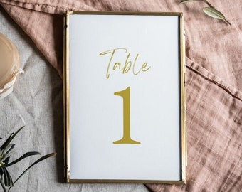 Gold Table Numbers For Wedding, Wedding Table Number Gold, Wedding Table Number Template, Minimalist Number, Editable Template 5x7