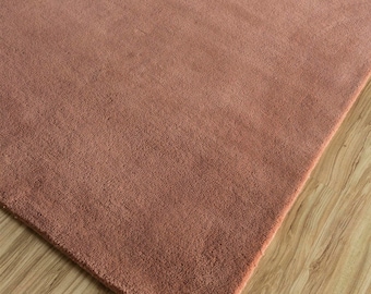 Rose Petal Colored Hand-loomed 100% Wool Handmade Area Rug | Luxury Living Room Rug | Plain Soft Wool carpet | Premium Solid Rug |Custom Rug