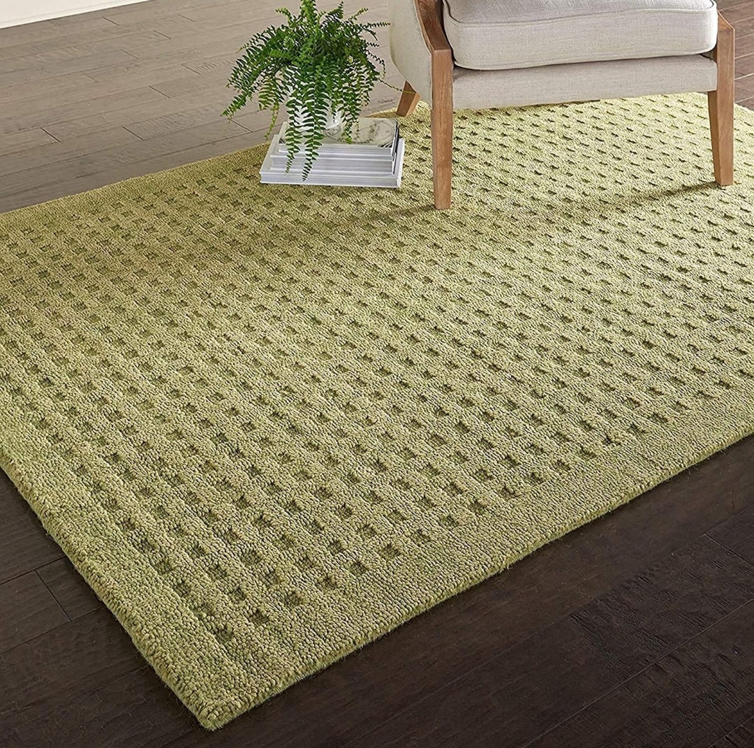 Olive Green Embossed Handmade Rug, Luxury Rug, Wool Area Rug, Living ...