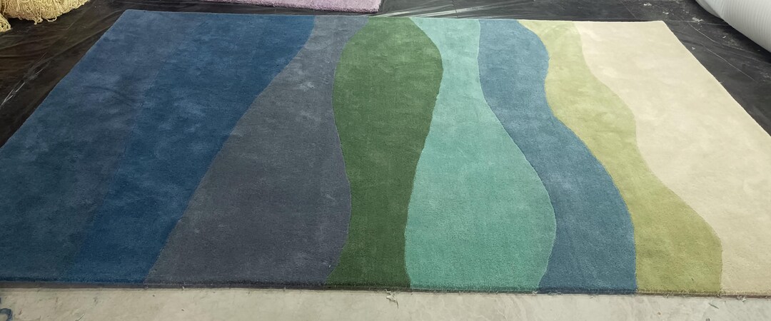 Sea Wave Design Multicolour Wool Rug | Luxury Area Rug | Living Room ...