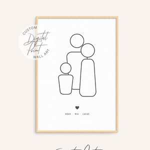 Benutzerdefinierte Familien Poster, personalisierte Familie Wohnkultur, individuelles abstraktes Porträt, originelles Familiengeschenk Poster, Line Art Design