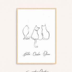 Cats Personalised Line Art Wall Decor , Cats Owner Gift, Cats Line Art, Pets Print, Cats Lover Gift, Pets Lover Present, Custom Cats Poster