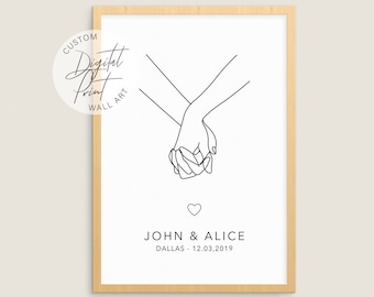 Custom Couple One Line Art Print, Personalized Names, Anniversary Gift (Digital Download)