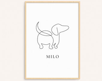 Dachshund Personalised Line Art Wall Decor , Dachshund Owner Gift, Dog Line Art, Dog Lover Gift, Custom Dachshund Poster, My Dachshund Decor