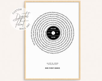 Vinyl Record Custom Song Lyrics Digital Wall Art, Favourite Song Poster, Wedding Song Lyrics Printable, Poster Anniversary Gift, First Dance