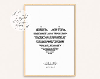 Personalized Heart Song Lyrics, First Dance Song, Wedding Anniversary Gift, Custom Wedding Print, Printable Wall Art, Romantic Music Gift