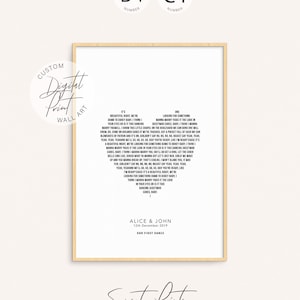 Personalized Heart Song Lyrics, First Dance Song, Wedding Anniversary Gift, Custom Wedding Print, Printable Wall Art, Romantic Music Gift