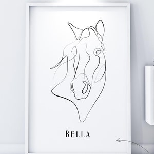 Custom Horse Head Portrait | Line Art Digital Print | Personalized Gift