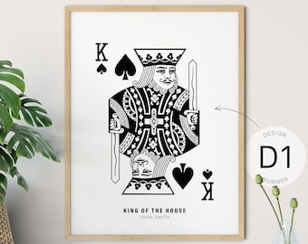 Personalised King of Spades Illustration Poster - Customizable Text, Unique Wall Art, Playing Card Decor