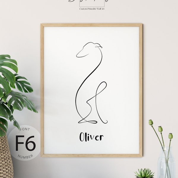 Greyhound Customisable Gift Printable for Dog Lover Elegant Line Art Drawing Greyhound Silhouette Poster Gift Idea for Greyhound Owner