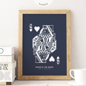 Personalisierte Herzdame Poster Personalisierbare Karte Einzigartige Wandkunst Spielkarte Dekor Kartenspieler Geschenk