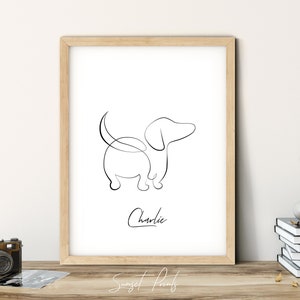 Dachshund Printable Gift for Dog Lover Customisable Doxie Wall Art Sausage Dog Line Drawing Dackel Silhouette Poster Gift Idea your Pet