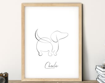 Dachshund Printable Gift for Dog Lover Customisable Doxie Wall Art Sausage Dog Line Drawing Dackel Silhouette Poster Gift Idea your Pet