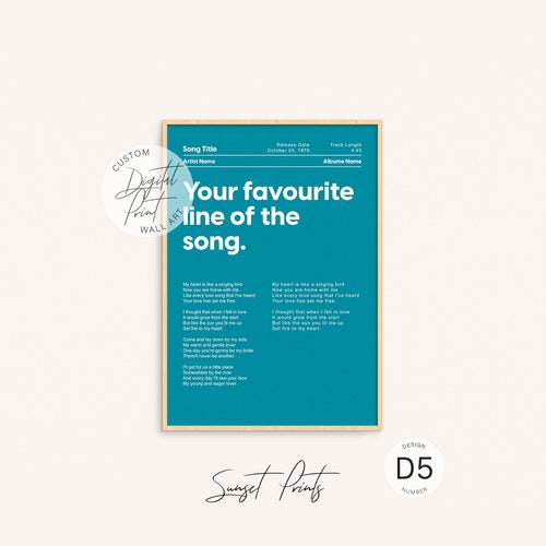 Custom Song Lyric Digital Print Custom Melomane Wall Art Etsy