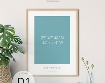 Custom Coordinates Personalized Wall Art, Anniversary Gift, Personalized Wedding Gift For Him Her Latitude Longitude Print