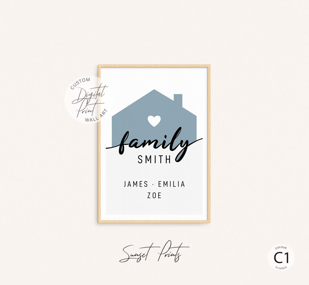 Modern House Shaped Family Name Print, Custom Minimalist Wall Art ...
