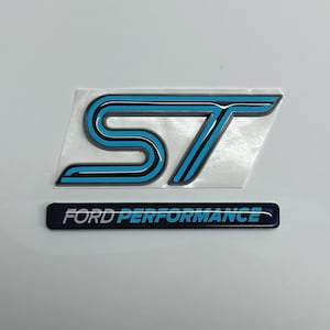 Black ST Badge Set Front and Rear - Double Line Insert with Ford Performance Badge - Fiesta ST MK8 Mk8.5 - Puma Mk2 - Focus MK4 ST - Blue