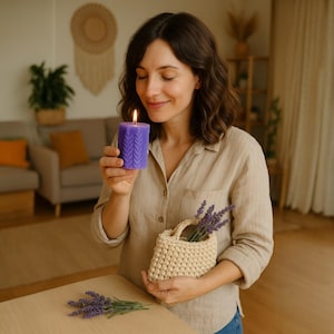 Handmade Rustic Lavender Scented Candle | Decorative Aromatherapy Candle