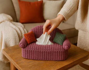Crochet Sofa Tissue Box Cover, Handmade Couch Shaped Tissue Holder, Cozy Home Decor