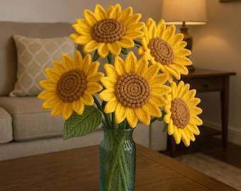 Handmade Crochet Sunflower Stems, Realistic Sunflower Decor, Home Decoration