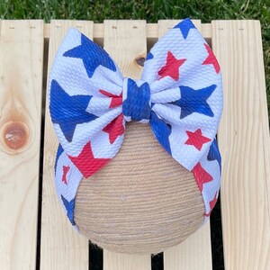 4th of July Stars Shredded Head Wrap, Blue Stars Bow, Red Stars Bow, Patriotic Head Wrap, Stars Bow, Red White Blue Bow, Shredded Head Wrap image 7