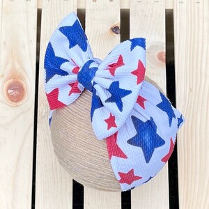4th of July Stars Shredded Head Wrap, Blue Stars Bow, Red Stars Bow, Patriotic Head Wrap, Stars Bow, Red White Blue Bow, Shredded Head Wrap image 9