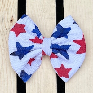 4th of July Stars Shredded Head Wrap, Blue Stars Bow, Red Stars Bow, Patriotic Head Wrap, Stars Bow, Red White Blue Bow, Shredded Head Wrap image 10