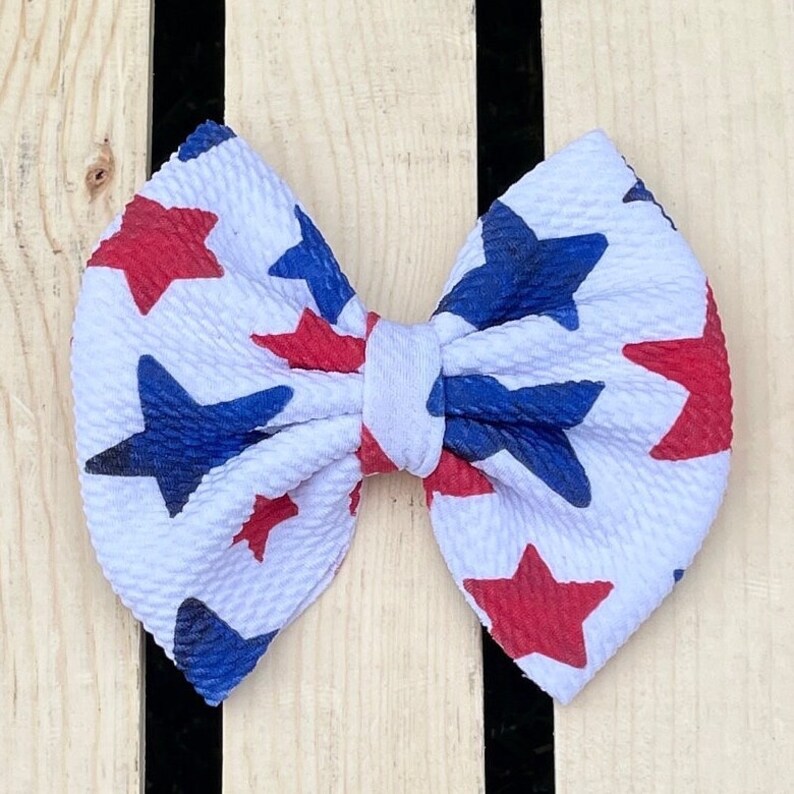 4th of July Stars Shredded Head Wrap, Blue Stars Bow, Red Stars Bow, Patriotic Head Wrap, Stars Bow, Red White Blue Bow, Shredded Head Wrap image 10