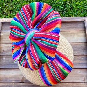 Day of The Dead Head Wrap Bow, Cinco De Mayo Serape Head Wrap, Cinco De Mayo Bow, Serape Head Wrap, Serape Bow, Mexican Inspired Head Wrap image 3