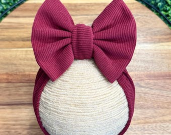 Classic Corduroy Burgundy Fall Baby Bow, Burgundy Baby Head Wrap, Burgundy Bow, Fall Bows, Burgundy Corduroy Head Wrap, Corduroy Bow